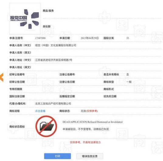 尷尬！“視覺中國”商標注冊未獲通過