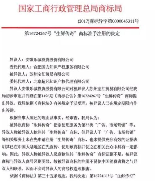 生鮮傳奇竟無合法商標被訴千萬賠償