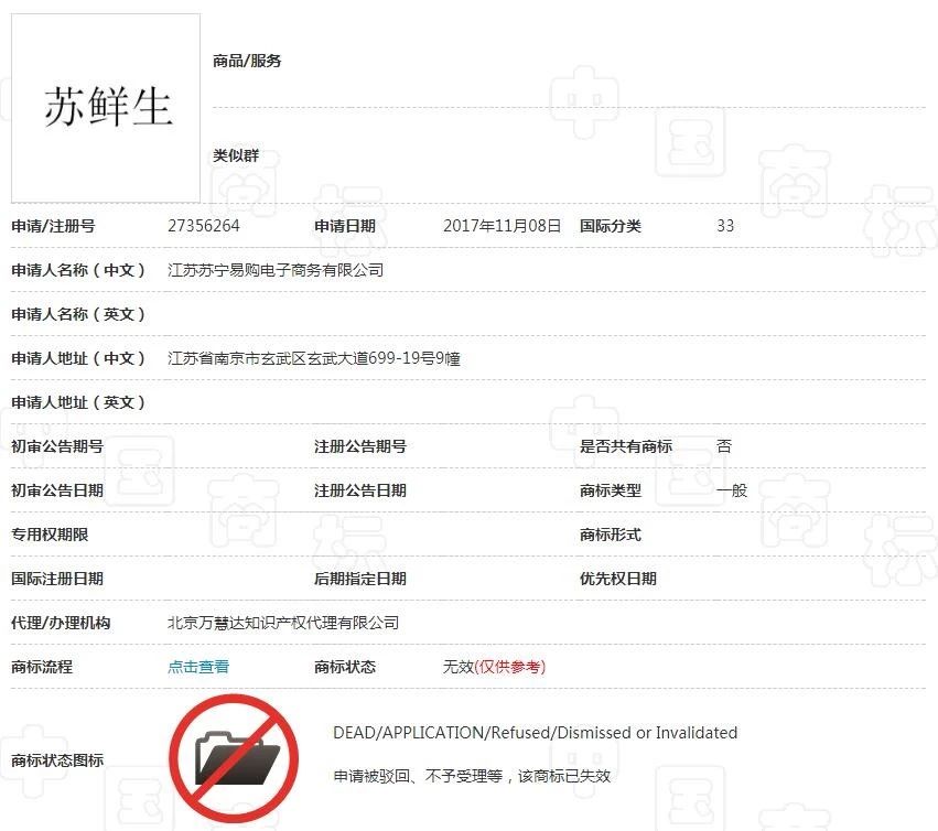 蘇寧布局新零售遇阻，6件“蘇鮮生”商標(biāo)慘遭駁回！