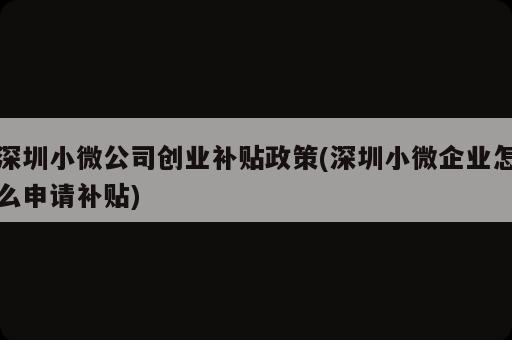 深圳小微公司創(chuàng)業(yè)補(bǔ)貼政策(深圳小微企業(yè)怎么申請(qǐng)補(bǔ)貼)