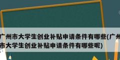 廣州市大學(xué)生創(chuàng)業(yè)補貼申請條件有哪些(廣州市大學(xué)生創(chuàng)業(yè)補貼申請條件有哪些呢)